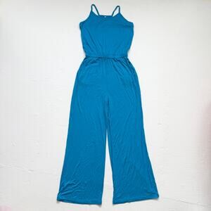 Blue Cami Wide Leg Stretch Jumpsuit With Pockets, Size Small
